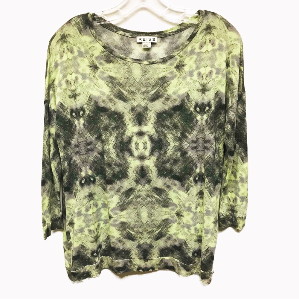 REISS Abstract Print 3/4 Sleeve Top M
